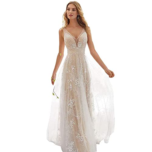 OMVOVSO Weiße Hochzeitskleid Frauen Lange Brautkleider Elegante Spitze Braut Mode Backless Priminess Kleider...