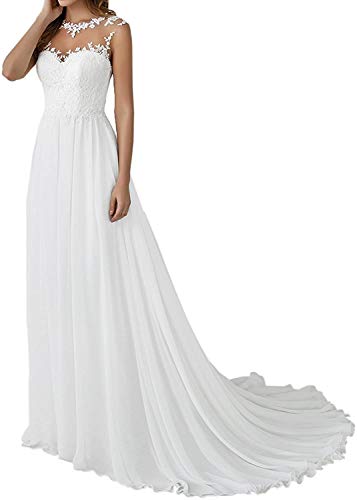 HUINI Damen Brautkleider Lang Prinzessin Chiffon Hochzeitskleider Standesamt Herzausschnitt Rückenfrei Brautkleider...