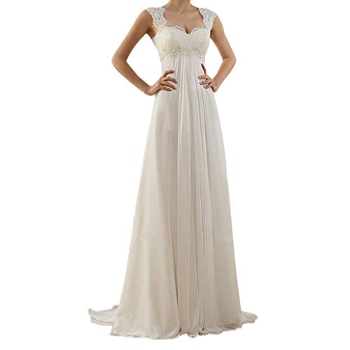 Damen V-Ausschnitt Hochzeitskleider Spitze Chiffon Brautkleider Elegant Lang Hochzeitskleid Mode Rückenfrei Weiß...