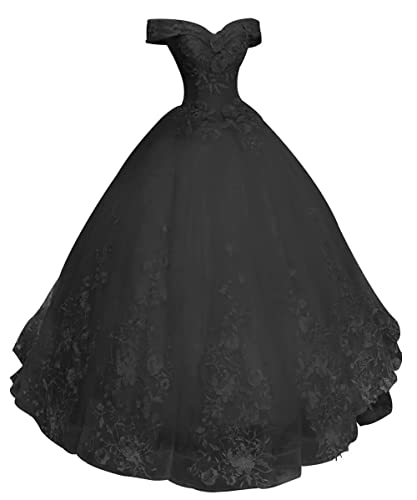 HUINI Ballkleider Lang Vintage Brautkleid Hochzeitskleid Damen Prinzessin A-Linie Abendkleid Quinceanera Kleider Schwarz...