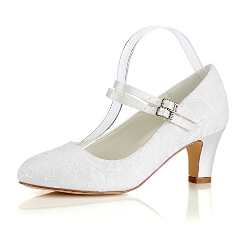 Emily Bridal Seide Hochzeit Schuhe Vintage Round Toe Mary Jane Brautschuhe Elfenbein Hochzeit Gast Schuhe (EU40,...