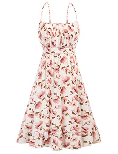 Damen A-Linie ärmellos rückenfrei Abendkleid Sexy slinge CocktailKleid Blumenmuster S Rosa CL0279S21-01