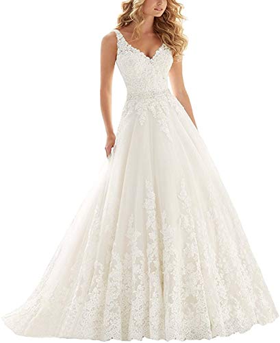 HUINI Brautkleider Hochzeitskleider Lang Damen Prinzessin Brautmode A-Linie Spitzen Hochzeitskleider Standesamt...